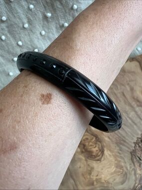 Black Carved Bakelite Bangle Bracelet. small